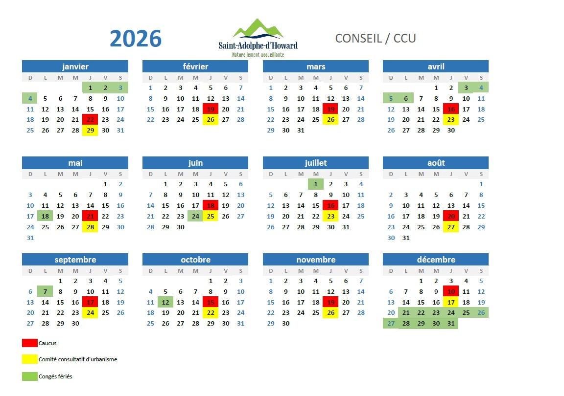 Calendrier Séances du Conseil 2026