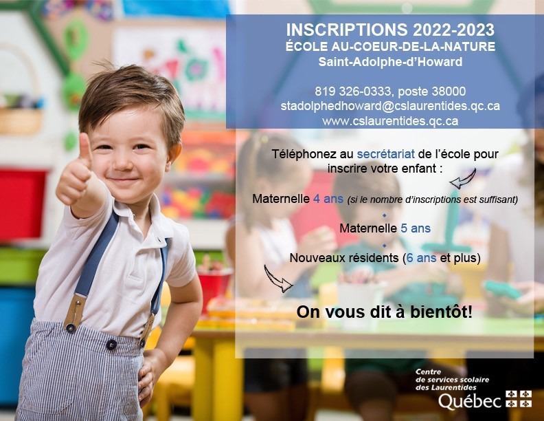 Inscriptions 2022-2023 - École au-cœur-de-la-nature