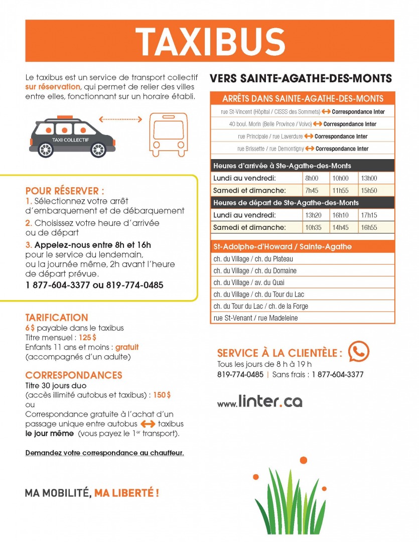 Service de taxibus - Vers Sainte-Agathe-des-Monts
